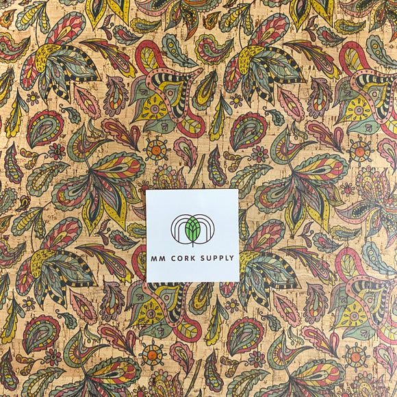 SALE - Printed Paisley Floral Cork Fabric