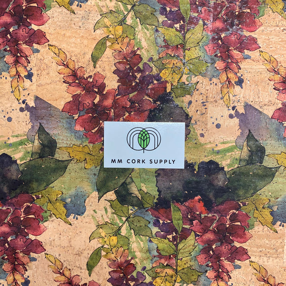 Printed Wine Orchid Cork Fabric